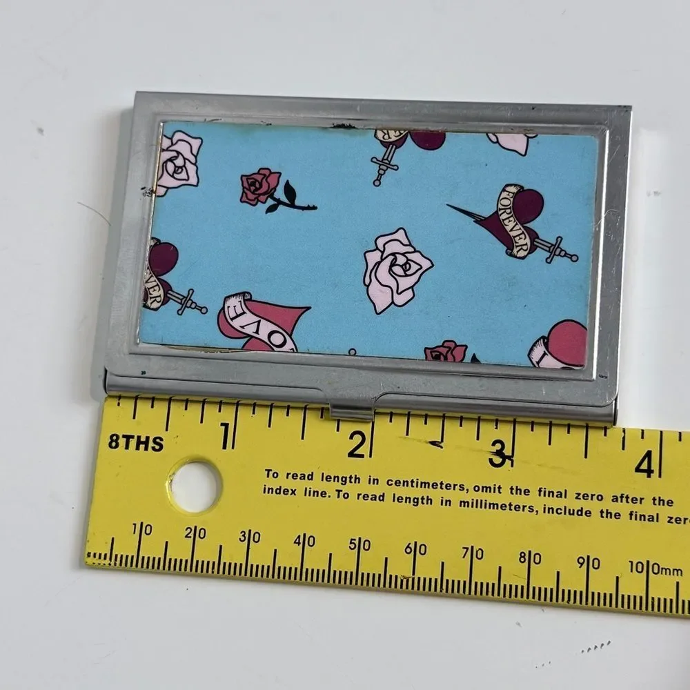 Silver Blue Tattoo Print Business Card Holder Y2K